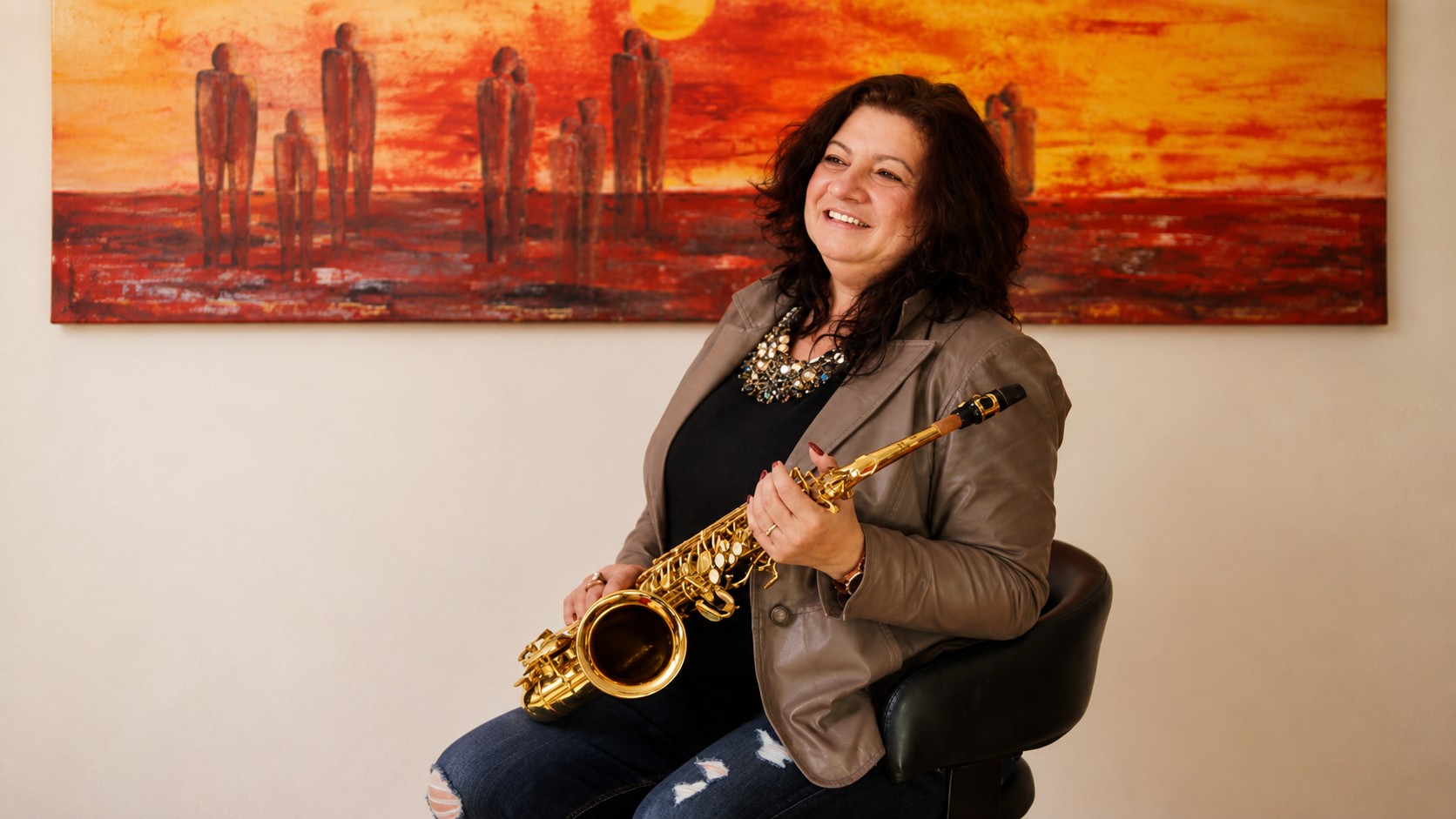 Heike Schertz mit Saxophon
